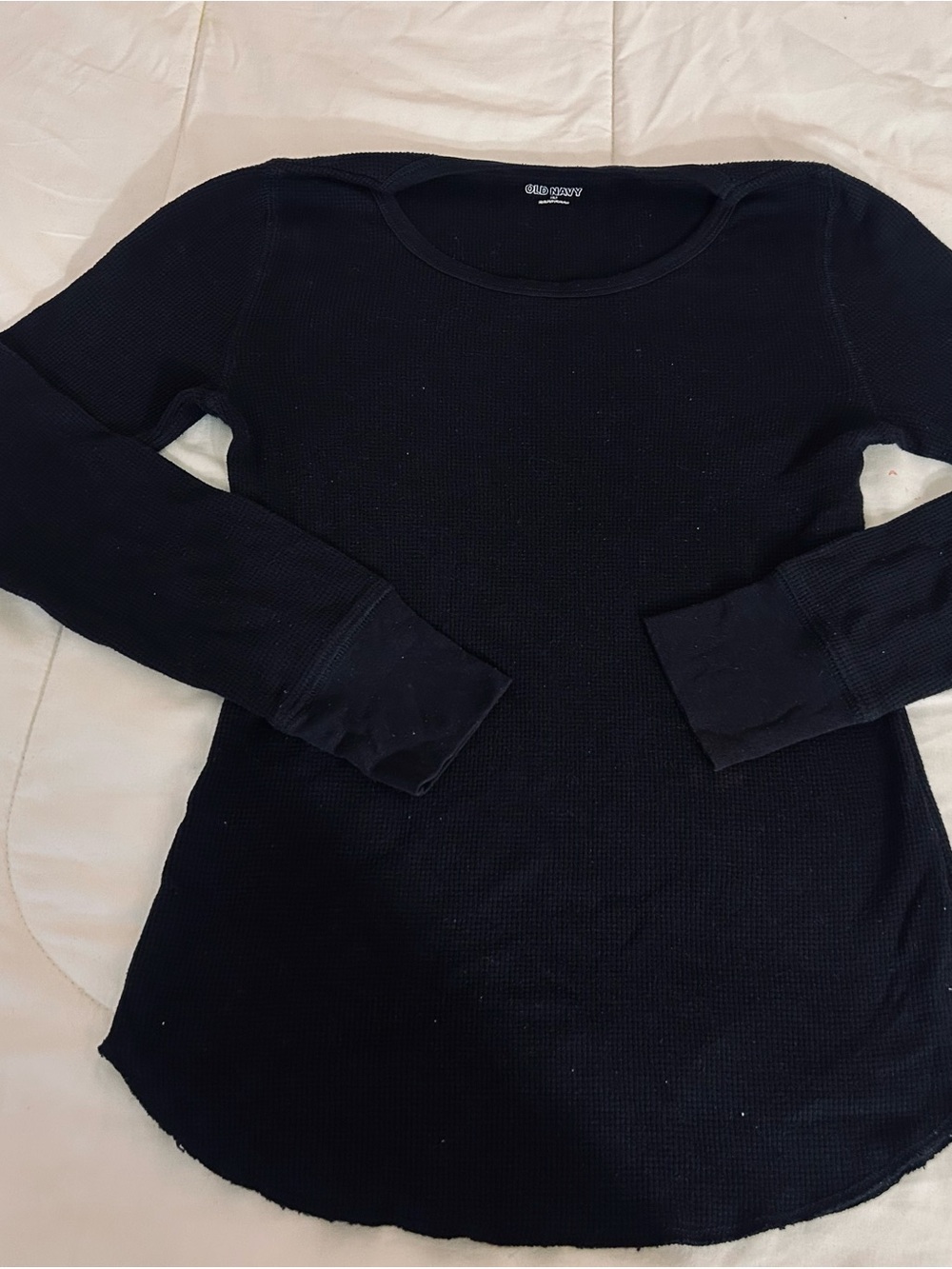 Old Navy Black Long-Sleeve Waffle Thermal Tee